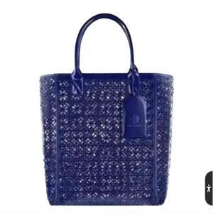 Tory Burch Large Navy Coated Canvas Laser Cut Tote